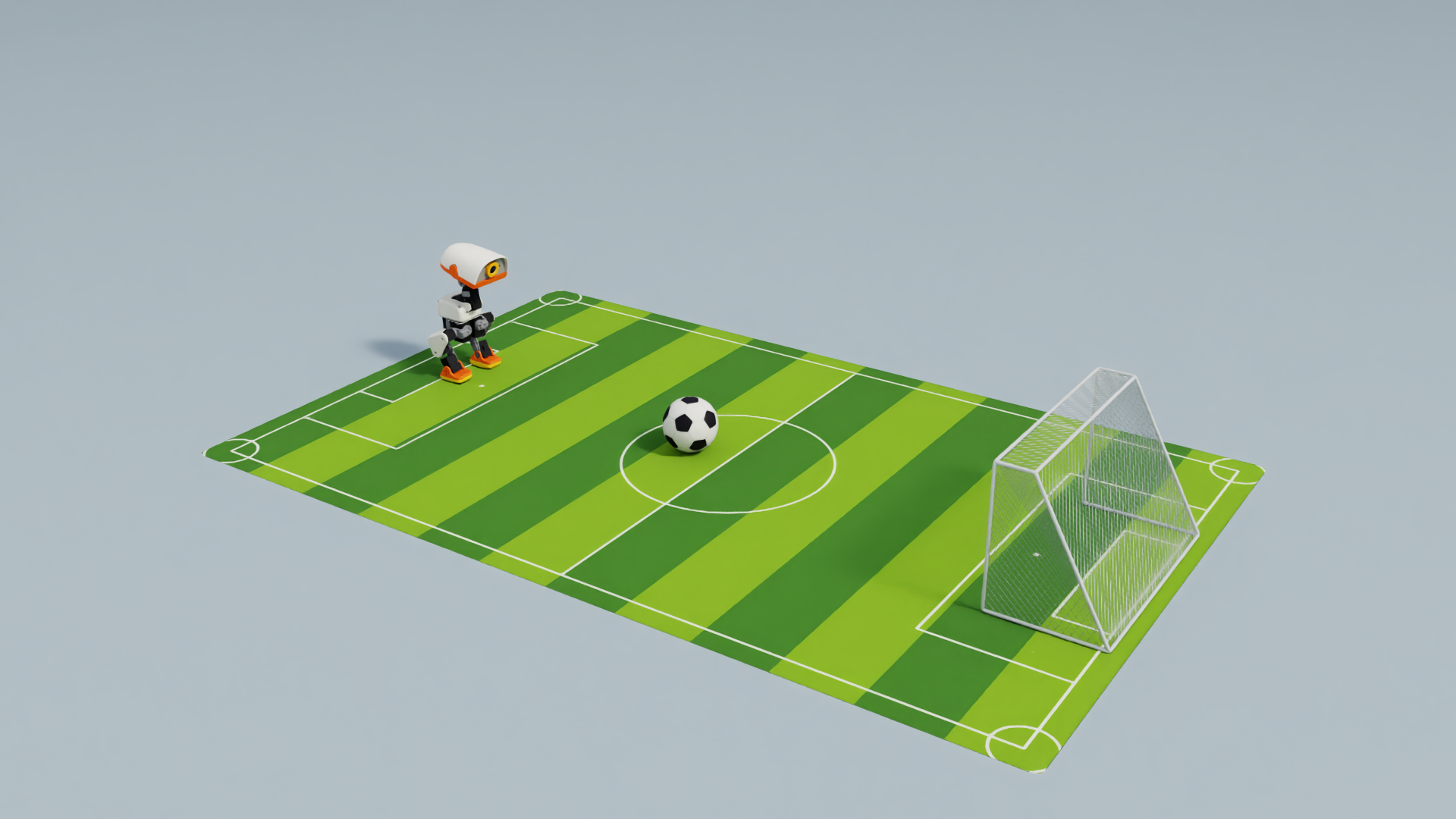 Microduck football scene in Isaac Sim